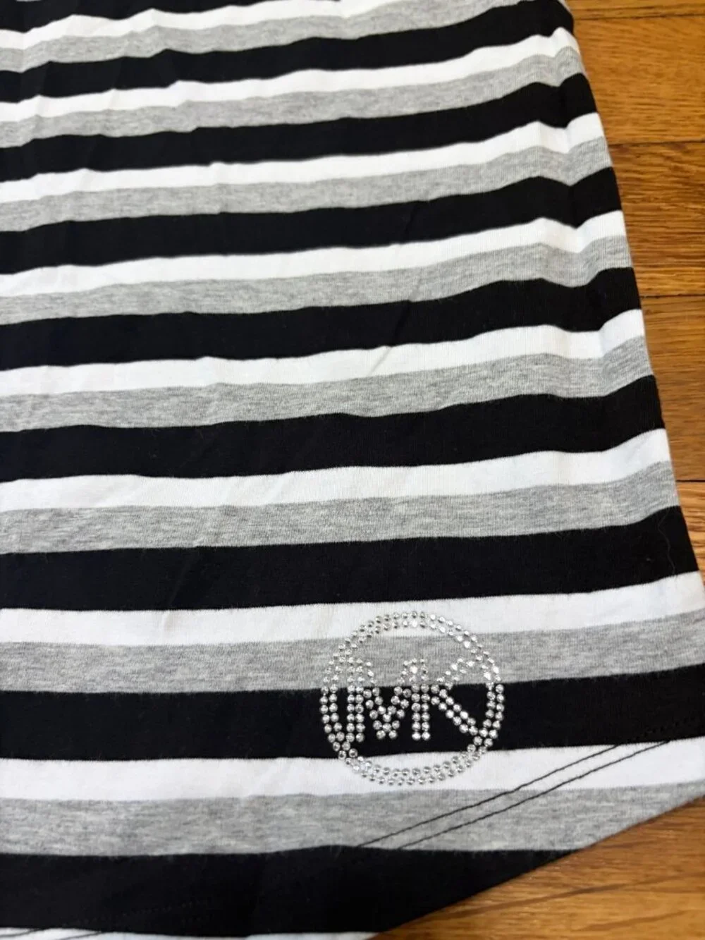 Michael Kors Womens Shirt Dress Sz Large Black Gray White Striped Cotton @ Knee